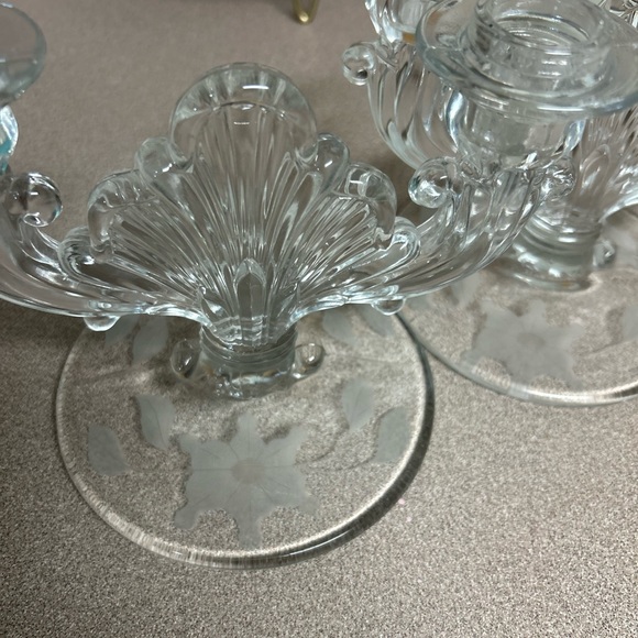 Vintage 1940s  pressed glass double candle stick holders - Picture 2 of 3